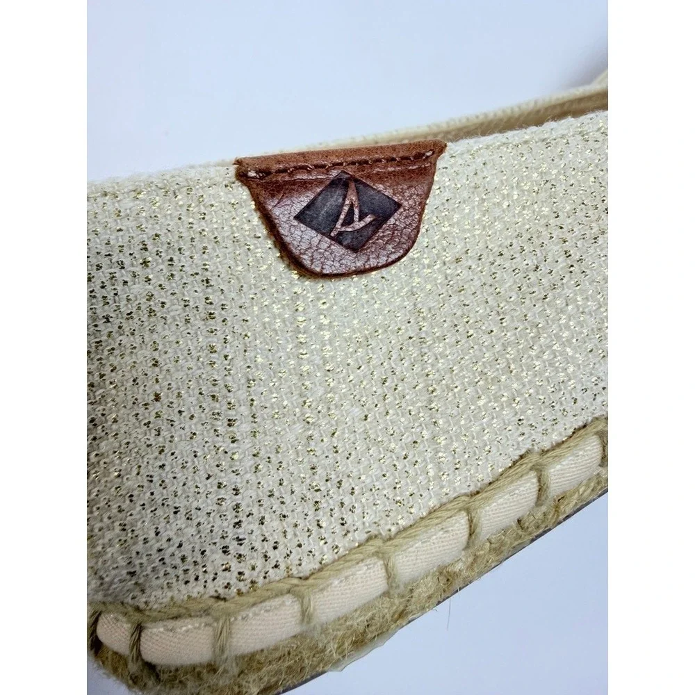 Sperry Espadrille Flats Women 8M Beige Canvas Slip‎ On Jute Sole STS95780